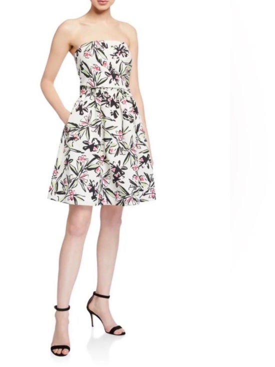 Milly Dresses & Skirts - Milly Strapless‎ Floral A-Line Dress in White, Pink and Black Size 4